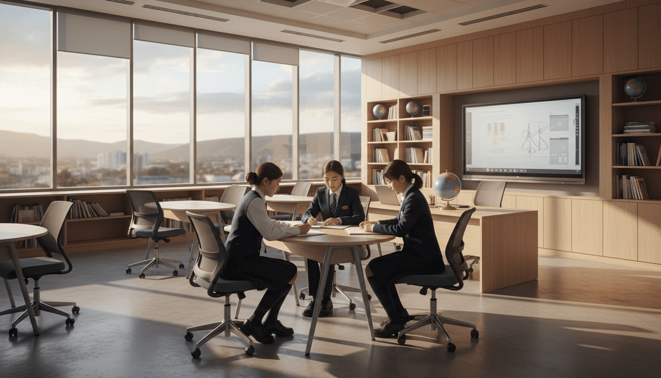 Students collaborating in a modern classroom